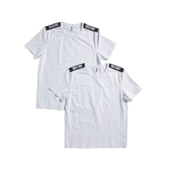 MOSCHINO White Men's 2pk Undershirts With Logo Shoulder Taping
